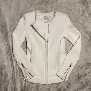 IRO Leather Trim White Knit Moto Jacket EUC